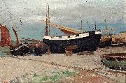 George Willison Boats on the shore oil painting artist